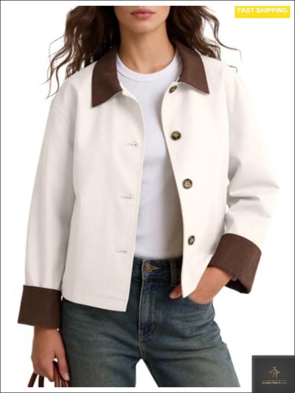 Women's Cropped Barn Jacket Lightweight Casual Trench with Corduroy Collar